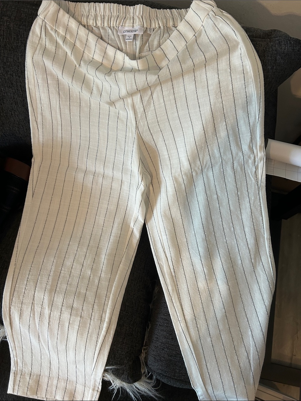 Chico's Cream Pinstripe Elastic-Waist Joggers